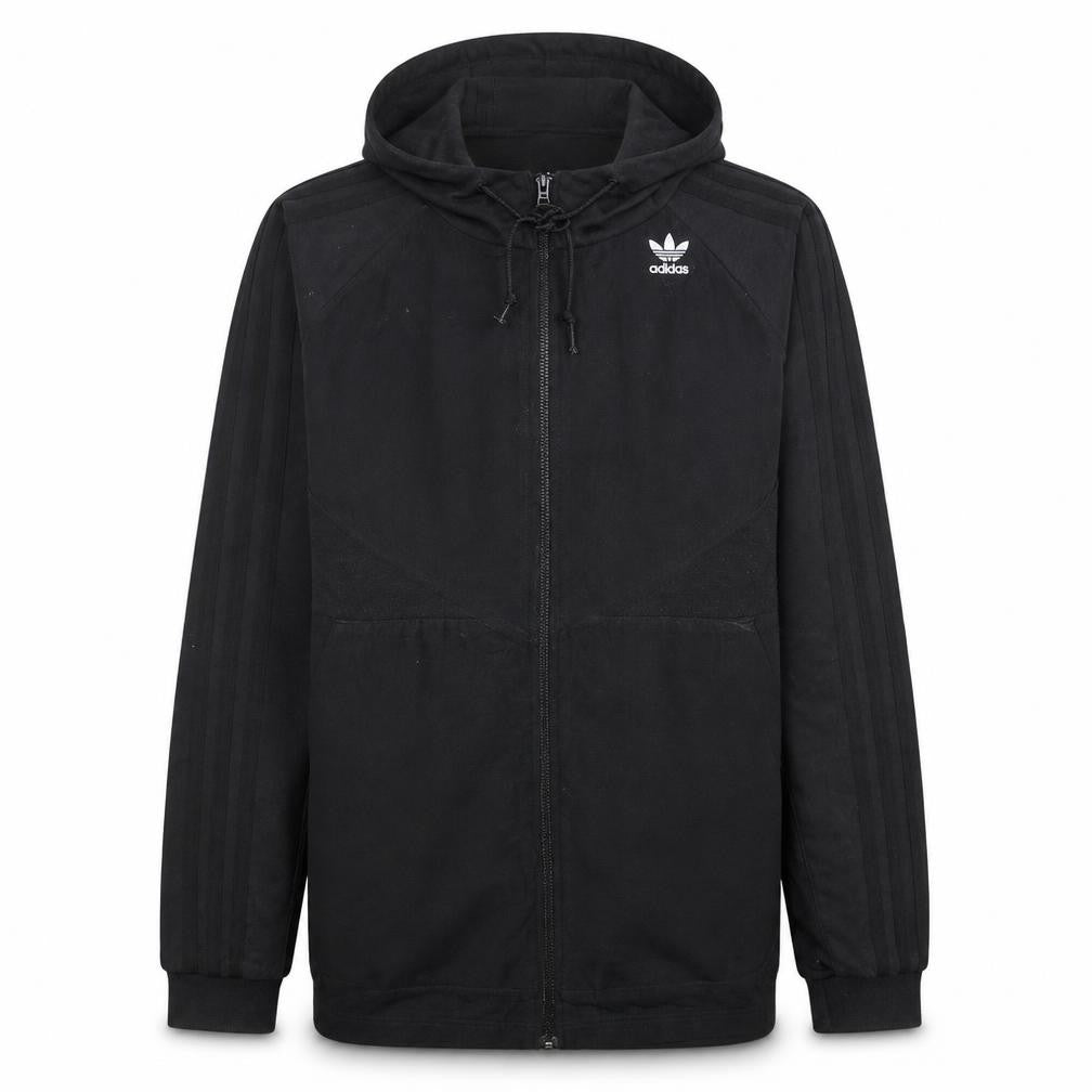 Front view of Adidas Men's Black Full Zip Hoodie, size S, Regular Fit