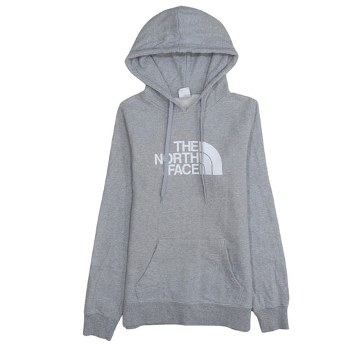 The North Face Women Grey Pullover Hoodie Size M Logo Print Cotton Blend