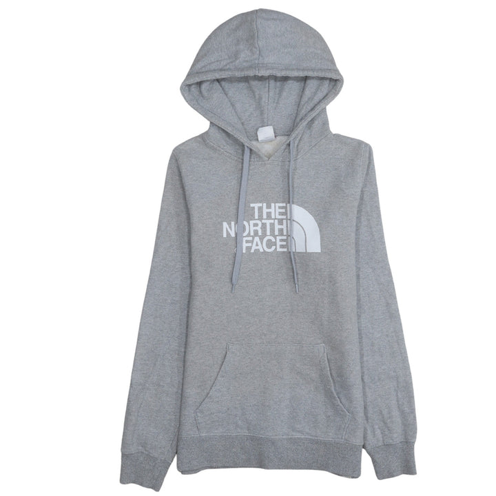 The North Face Women Grey Pullover Hoodie Size M Logo Print Cotton Blend