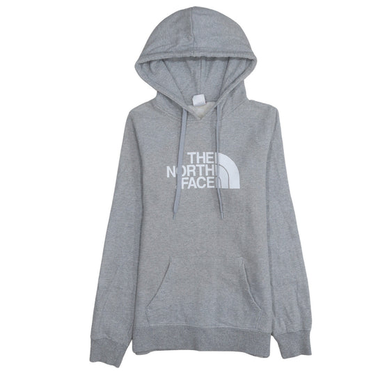 The North Face Women Grey Pullover Hoodie Size M Logo Print Cotton Blend