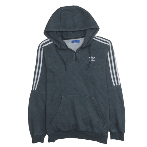 Adidas Mens Dark Grey 1/2 Zip Hoodie Large Pullover Three Stripe Logo