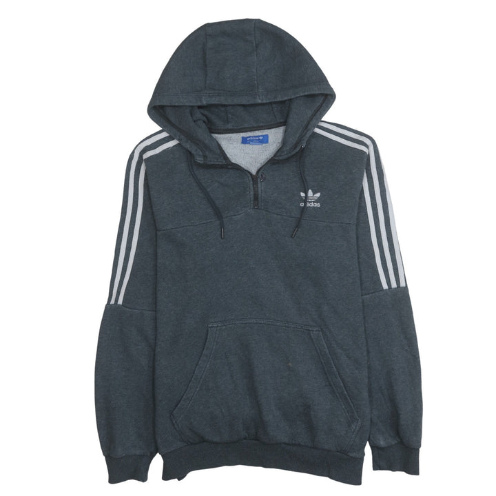 Adidas Mens Dark Grey 1/2 Zip Hoodie Large Pullover Three Stripe Logo