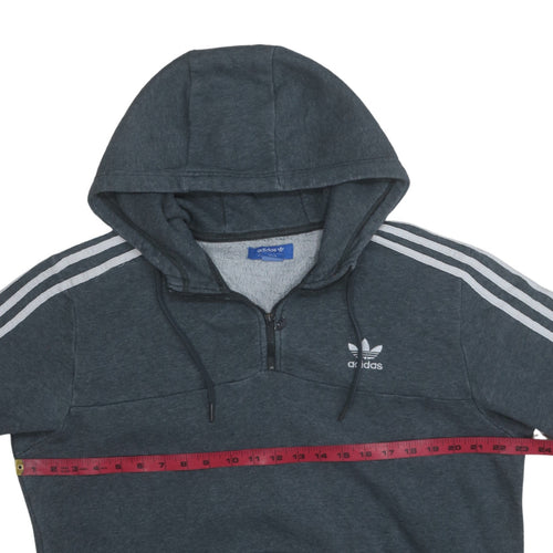 Adidas Mens Dark Grey 1/2 Zip Hoodie Large Pullover Three Stripe Logo