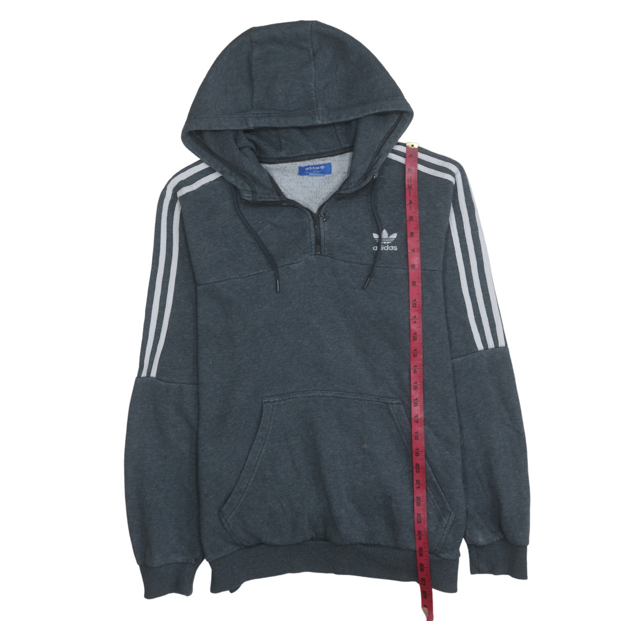 Adidas Mens Dark Grey 1/2 Zip Hoodie Large Pullover Three Stripe Logo
