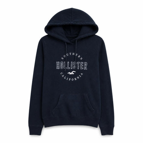 Hollister Womens Navy Blue XS Pullover Hoodie with Logo Print