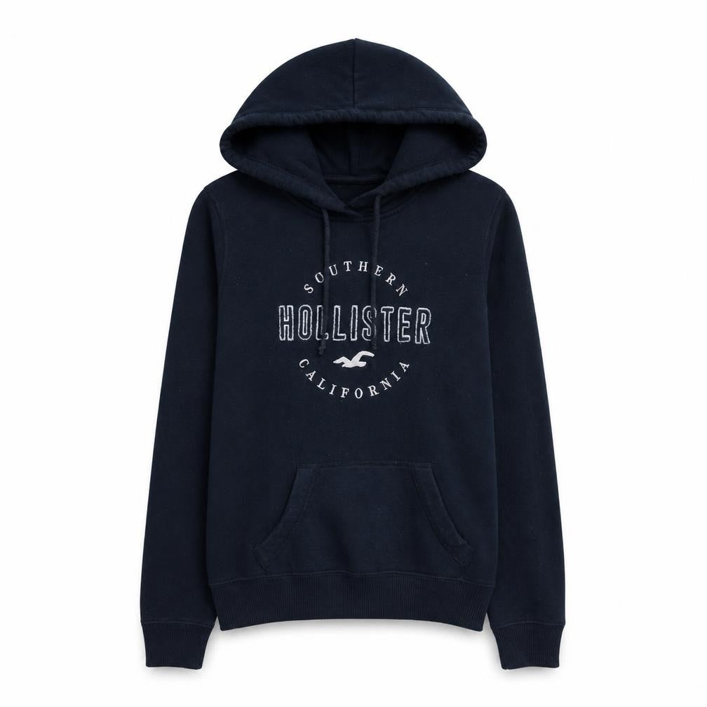 Hollister Womens Navy Blue XS Pullover Hoodie with Logo Print