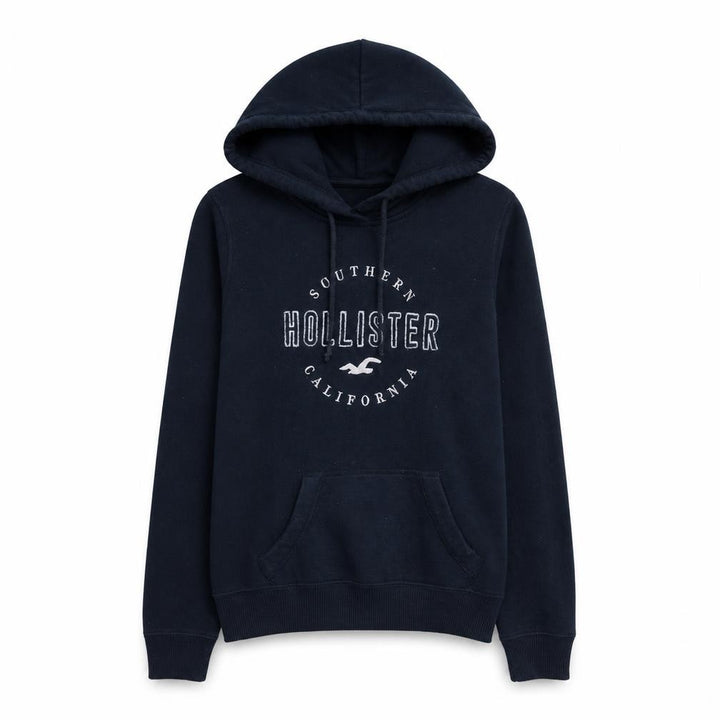 Hollister Womens Navy Blue XS Pullover Hoodie with Logo Print