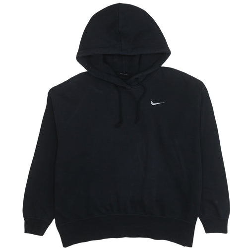 Nike Women Black Pullover Hoodie Medium Cotton Blend Logo Print