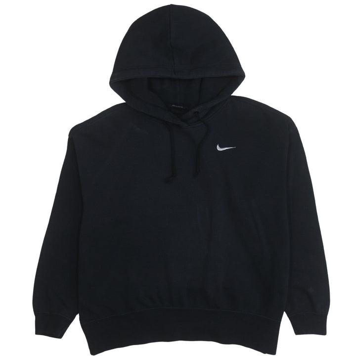 Nike Women Black Pullover Hoodie Medium Cotton Blend Logo Print