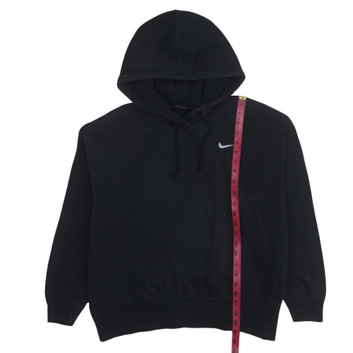 Nike Women Black Pullover Hoodie Medium Cotton Blend Logo Print