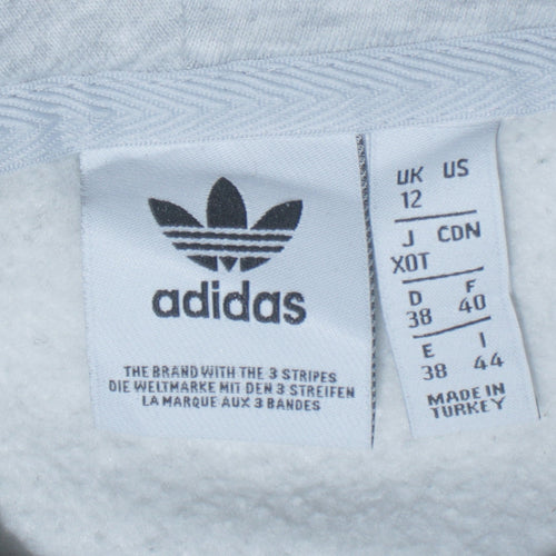 Adidas Women Grey Pullover Hoodie Size 12 Cotton Casual Sweatshirt