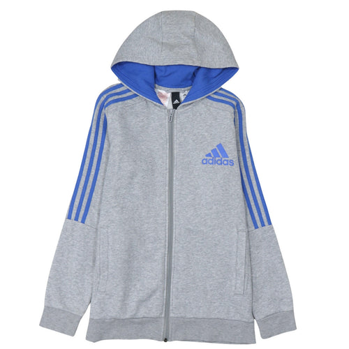Adidas Boys Grey Full Zip Hoodie 13-14 Years Sports Logo Fleece