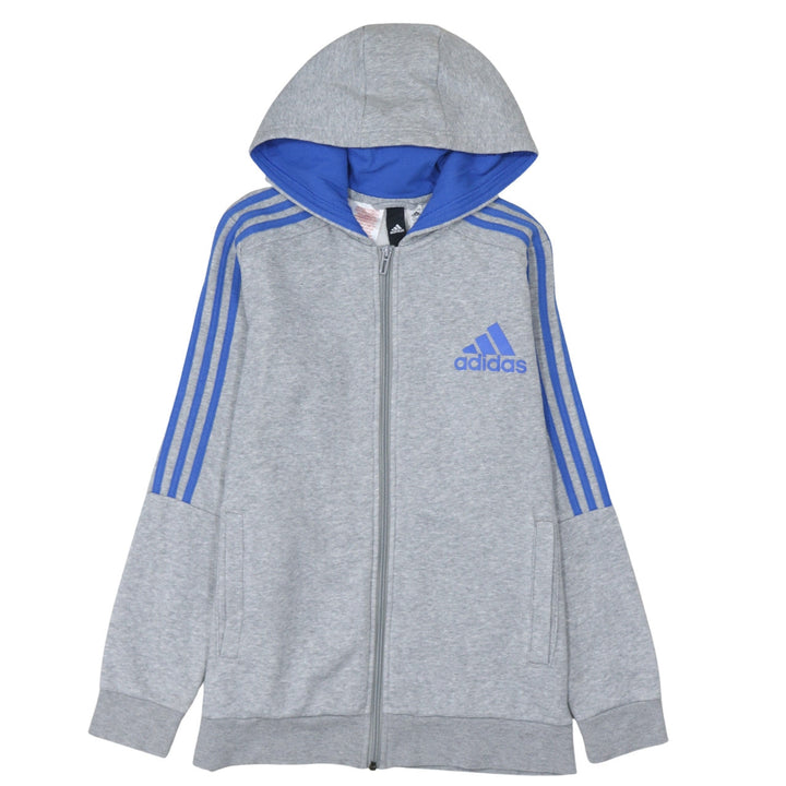 Adidas Boys Grey Full Zip Hoodie 13-14 Years Sports Logo Fleece