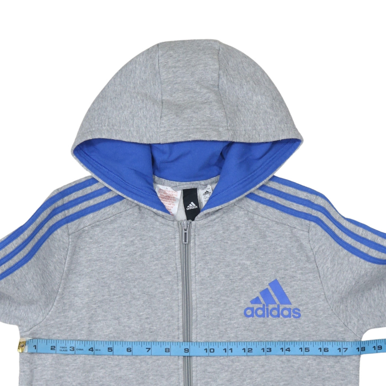 Adidas Boys Grey Full Zip Hoodie 13-14 Years Sports Logo Fleece