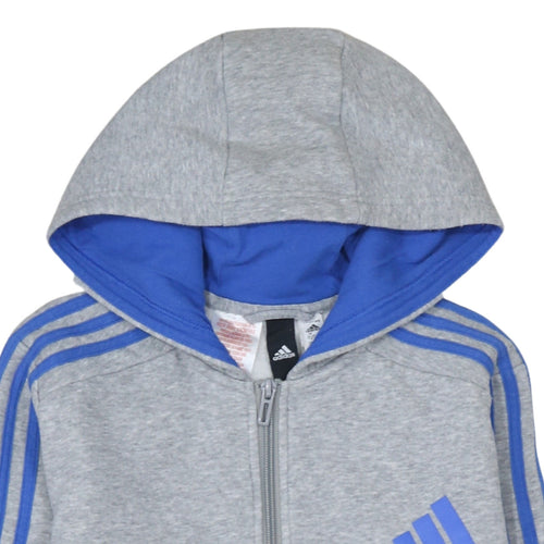 Adidas Boys Grey Full Zip Hoodie 13-14 Years Sports Logo Fleece