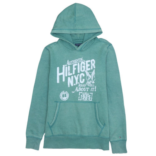 Tommy Hilfiger Boys Green Pullover Hoodie 13-14 Years Graphic Logo Sweatshirt