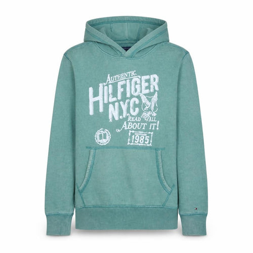 Tommy Hilfiger Boys Green Pullover Hoodie 13-14 Years Graphic Logo Sweatshirt