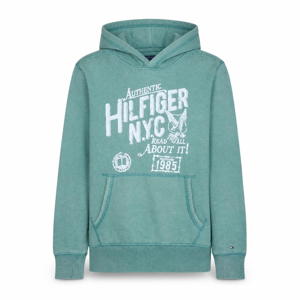 Tommy Hilfiger Boys Green Pullover Hoodie 13-14 Years Graphic Logo Sweatshirt