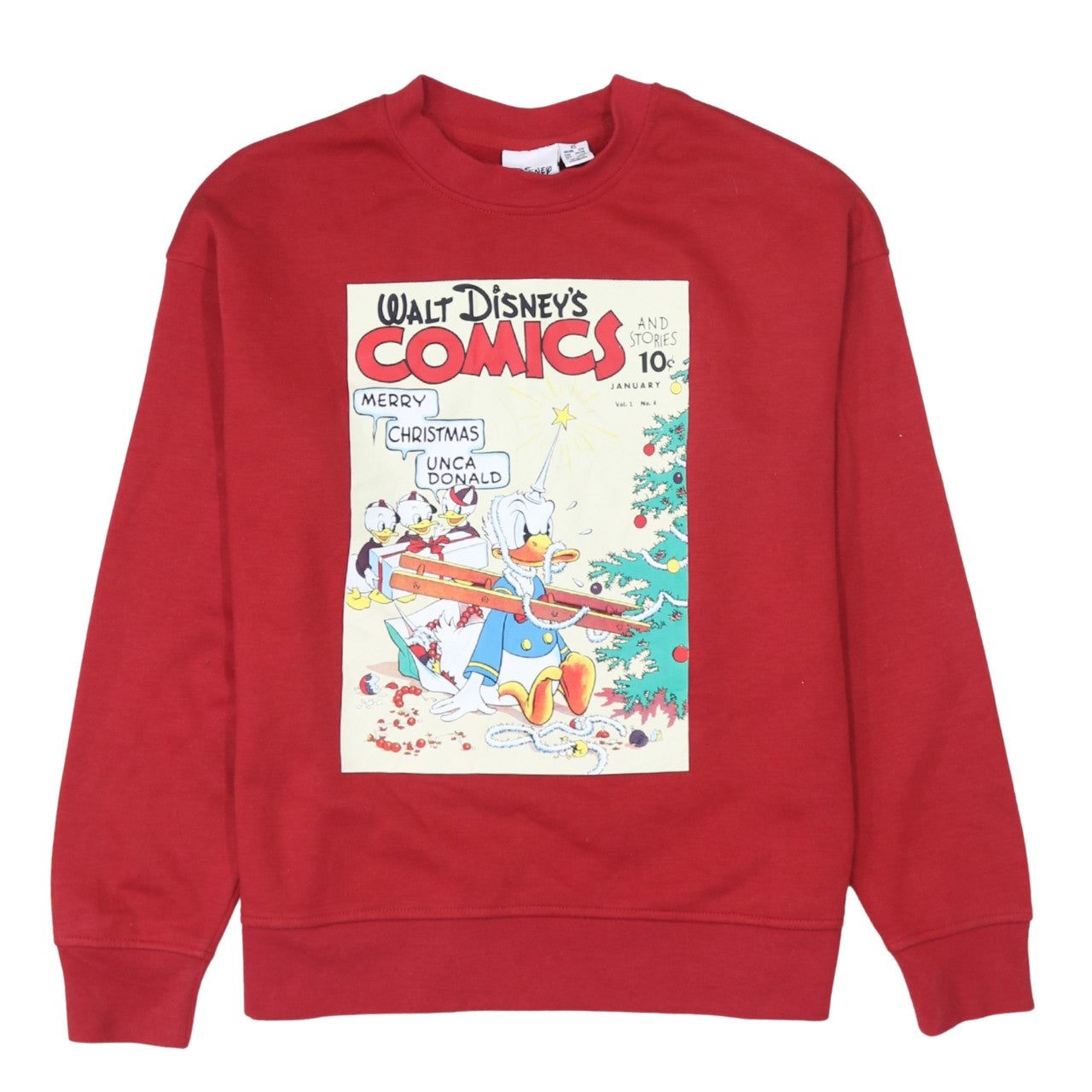 Disney Womens Red Christmas Donald Duck Comic Print Sweatshirt XS