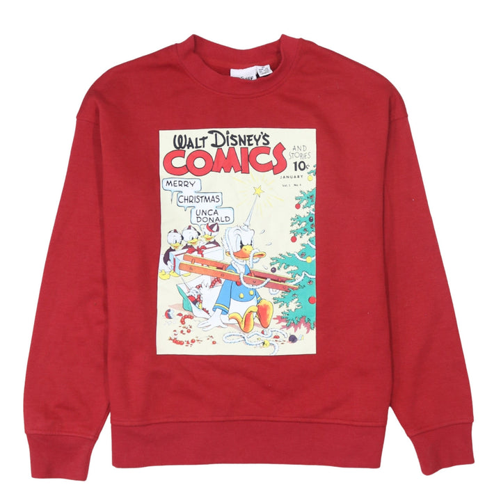 Disney Womens Red Christmas Donald Duck Comic Print Sweatshirt XS