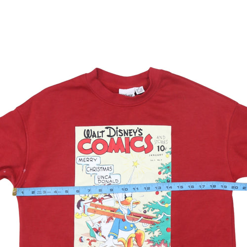 Disney Womens Red Christmas Donald Duck Comic Print Sweatshirt XS
