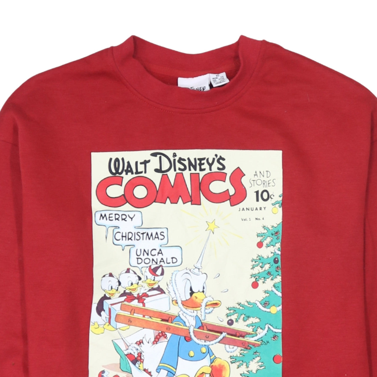 Disney Womens Red Christmas Donald Duck Comic Print Sweatshirt XS