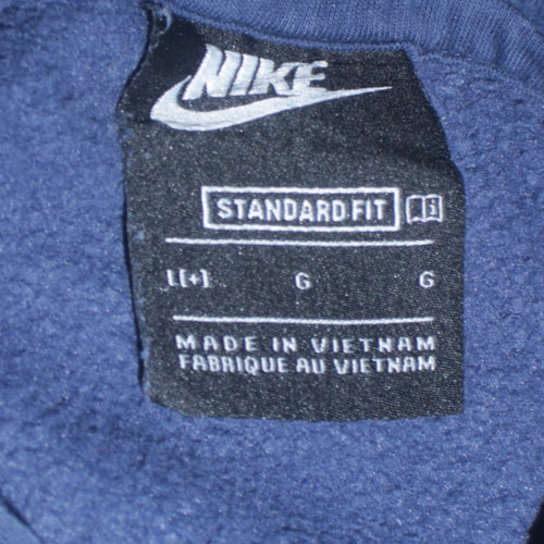 Nike Women's Navy Blue Pullover Hoodie L Cotton Blend Logo Casual