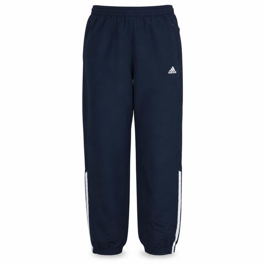 Front view of Adidas Men's Blue Track Pants, size S, Elastic Waist Lightweight Activewear