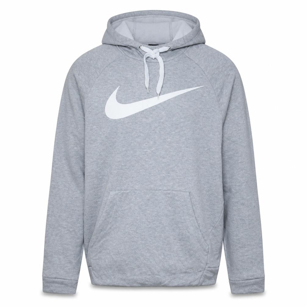 Front view of Nike Men's Grey Dri-FIT Pullover Hoodie, size M, Sportswear