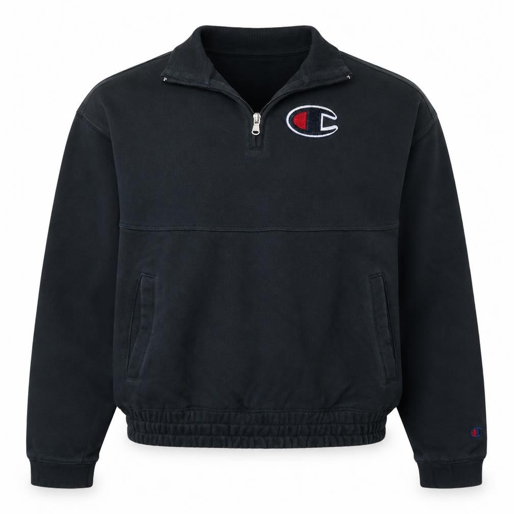 Front view of Champion Black Small 1/4 Zip Cotton Sweatshirt for Women
