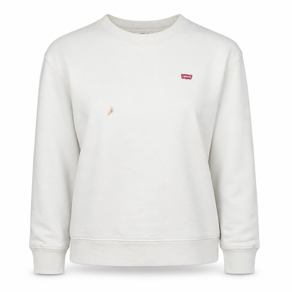 Front view of Levi's Women's White Cotton Crew Neck Pullover Sweatshirt M