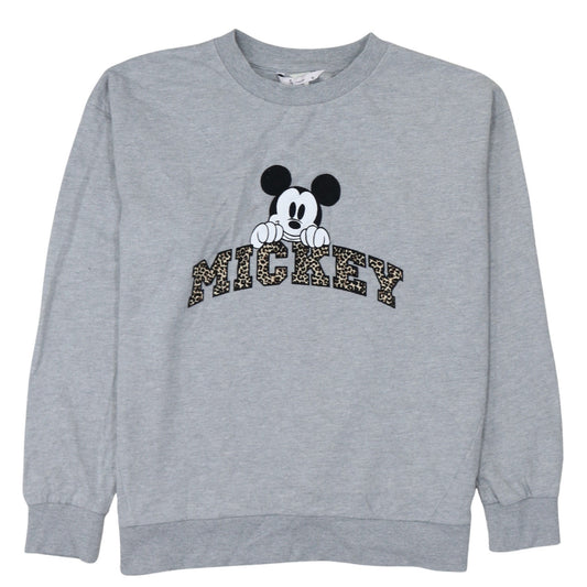 Front view of Tu Woman Grey Disney Mickey Sweatshirt, size 16, Leopard Print