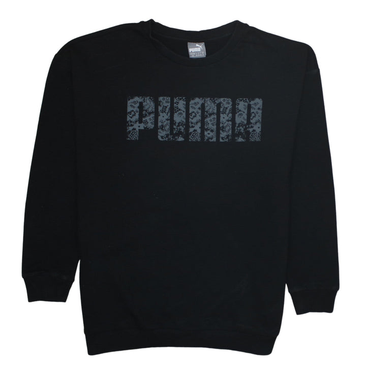 Puma Womens Black Lace Logo Sweatshirt Size L Crew Neck