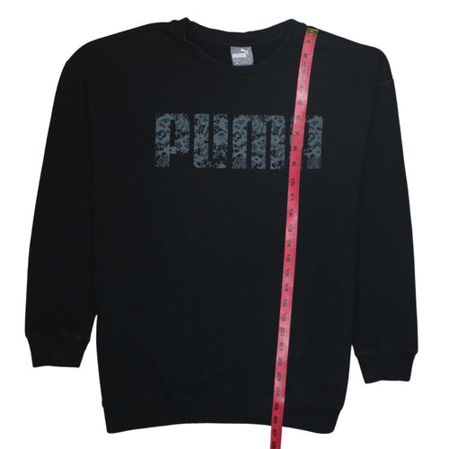 Puma Womens Black Lace Logo Sweatshirt Size L Crew Neck