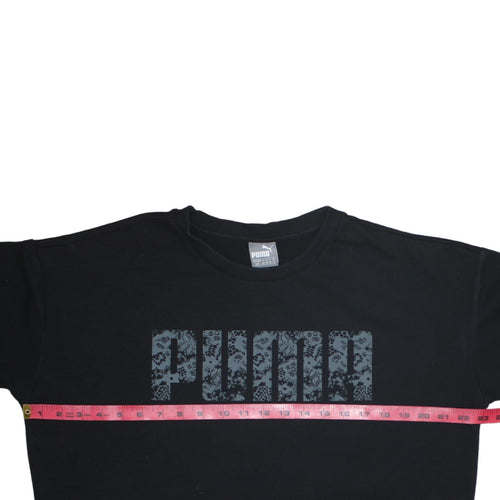 Puma Womens Black Lace Logo Sweatshirt Size L Crew Neck
