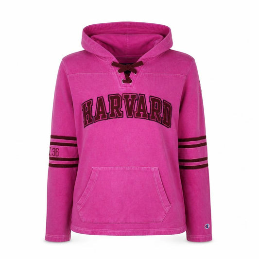 Front view of Champion Women’s Pink Harvard Lace-Up Hoodie, size S