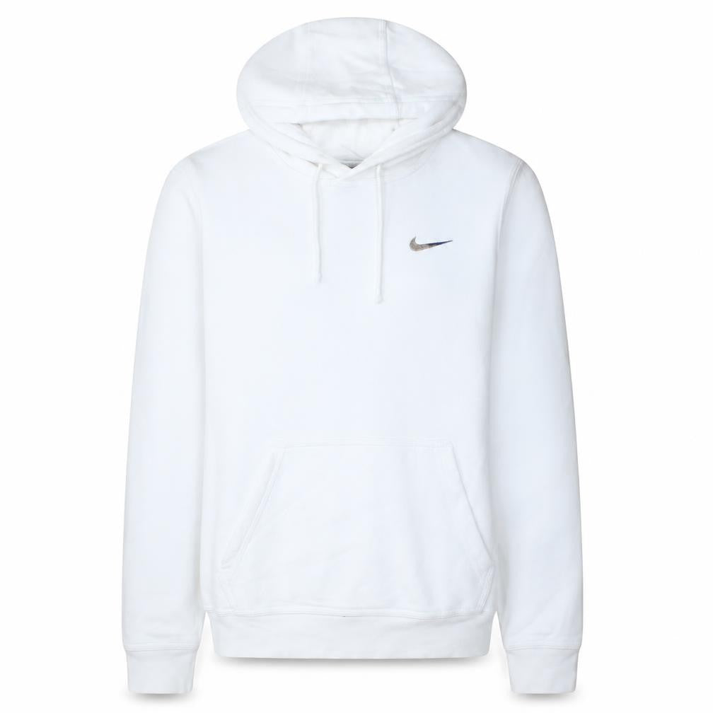 Front view of Nike Men's White Pullover Hoodie XS Fleece Regular Fit Logo