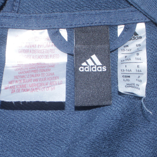 Adidas Boys Blue Full Zip Hoodie 13-14 Years Sports Fleece Sweatshirt
