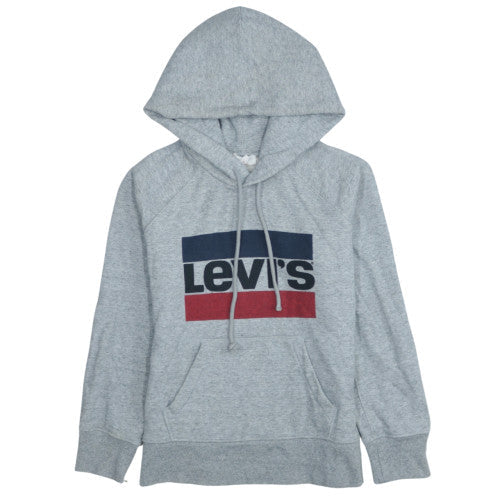 Levi's Womens Grey 2XS Pullover Hoodie Logo Print Cotton Blend