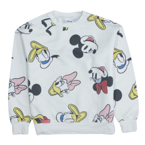 Disney Women White XS Pullover Sweatshirt with Mickey & Friends Print