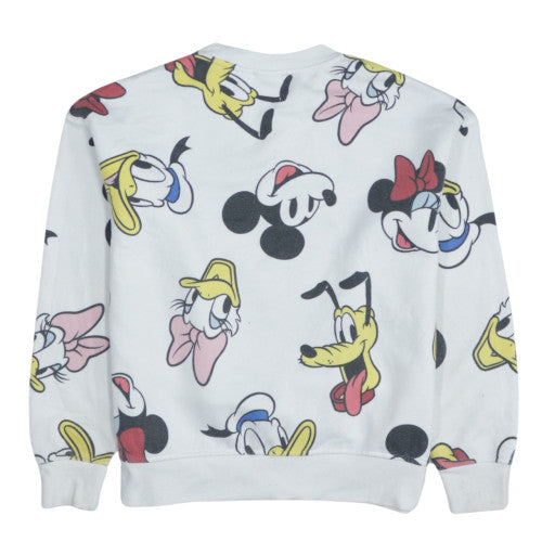 Disney Women White XS Pullover Sweatshirt with Mickey & Friends Print