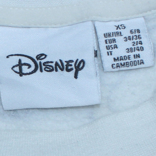 Disney Women White XS Pullover Sweatshirt with Mickey & Friends Print
