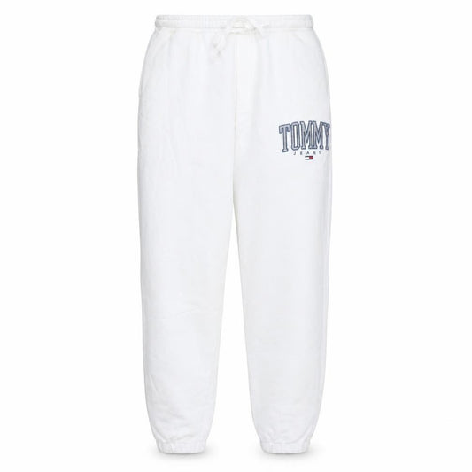 Front view of Tommy Jeans Men's White M Sweatpants Tapered Fleece Drawstring Trousers