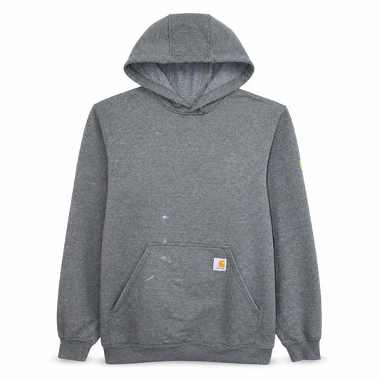 Front view of Carhartt Men's Grey Pullover Hoodie Small Loose Fit Workwear