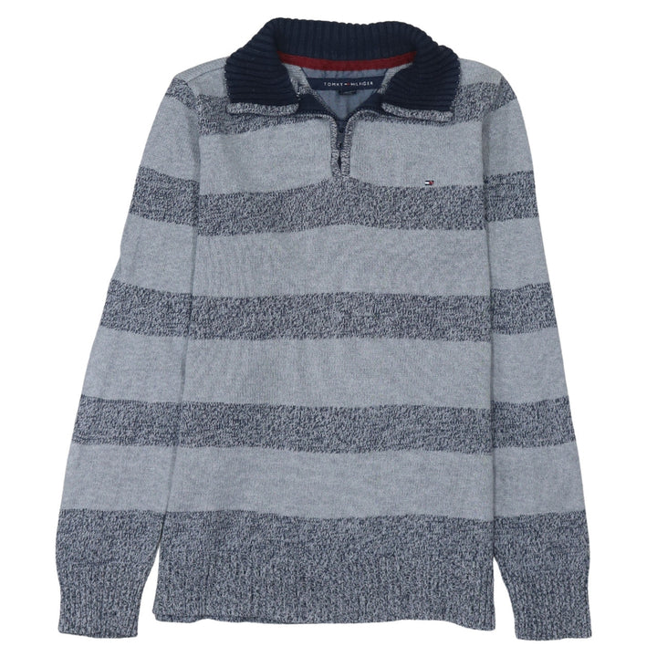 Tommy Hilfiger Womens Grey Striped Cotton 1/4 Zip Jumper M