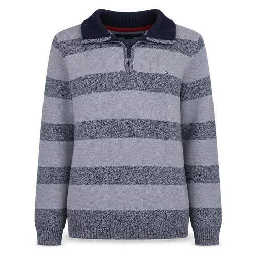 Tommy Hilfiger Womens Grey Striped Cotton 1/4 Zip Jumper M