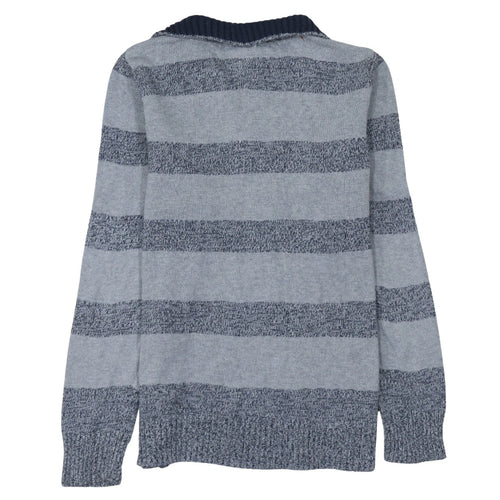 Tommy Hilfiger Womens Grey Striped Cotton 1/4 Zip Jumper M