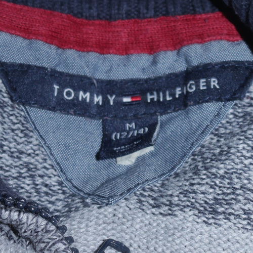 Tommy Hilfiger Womens Grey Striped Cotton 1/4 Zip Jumper M