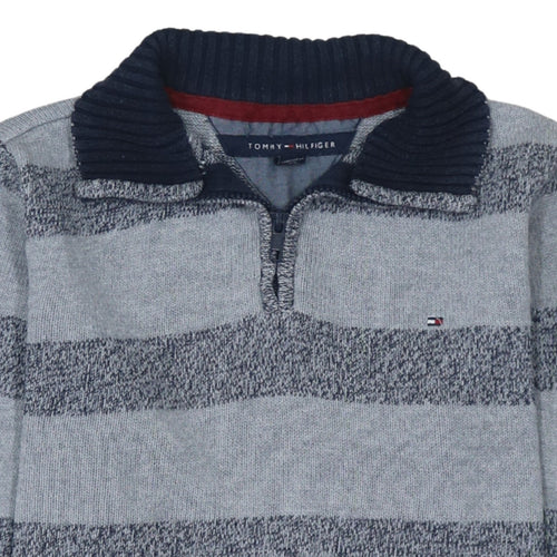 Tommy Hilfiger Womens Grey Striped Cotton 1/4 Zip Jumper M
