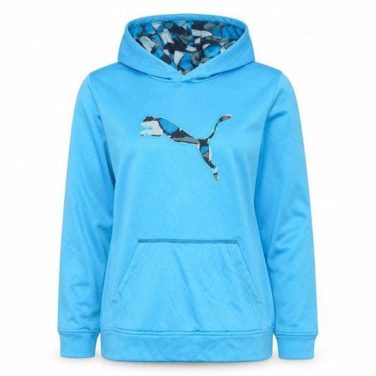 Front view of Puma Teens Blue Pullover Hoodie Sweatshirt L 14-16 Logo Print